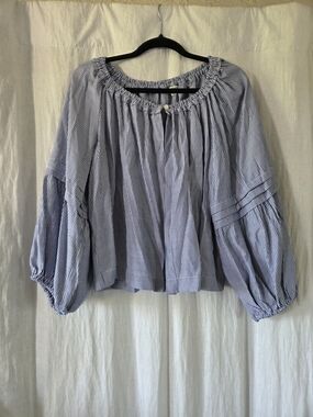 Max Studio | Blue Striped Peasant Blouse - Women Tops